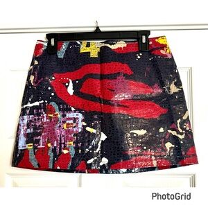 Express Red and Black Abstract Mini Skirt